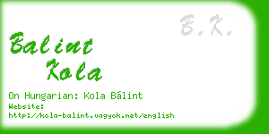 balint kola business card